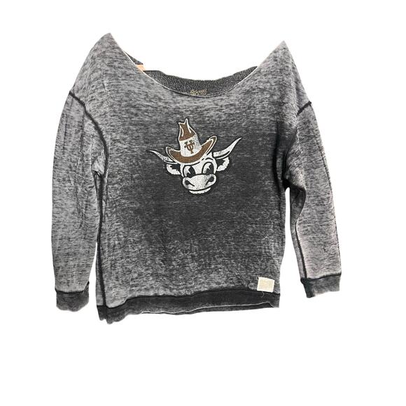 University of Texas Austin Sweater Gray Retro Brand Large Swoop Neck Cozy - Picture 1 of 12
